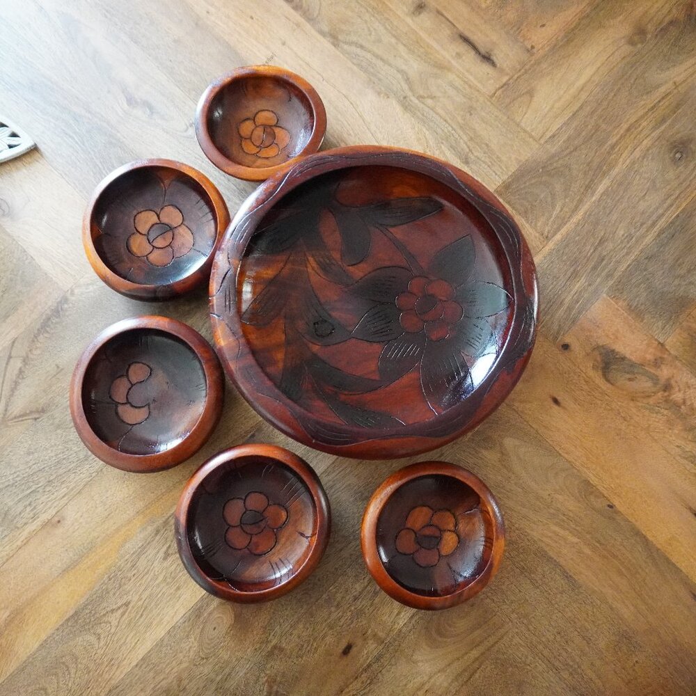 Vintage Wooden Bowl Set of 6